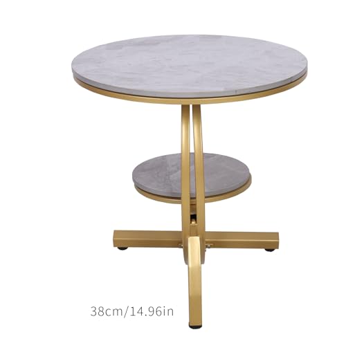 HYGRAD BUILT TO SURVIVE 2 Tier C Shaped Round Sintered Stone/Metal End Coffee Sofa Side Centre Table (Grey/Gold)