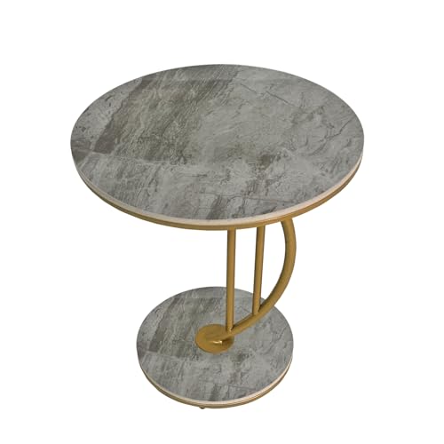 HYGRAD BUILT TO SURVIVE C Shaped Half Moon Round Sintered Stone Slab/Metal End Coffee Sofa Bed Side Centre Table With Metal Legs (Grey/Gold)