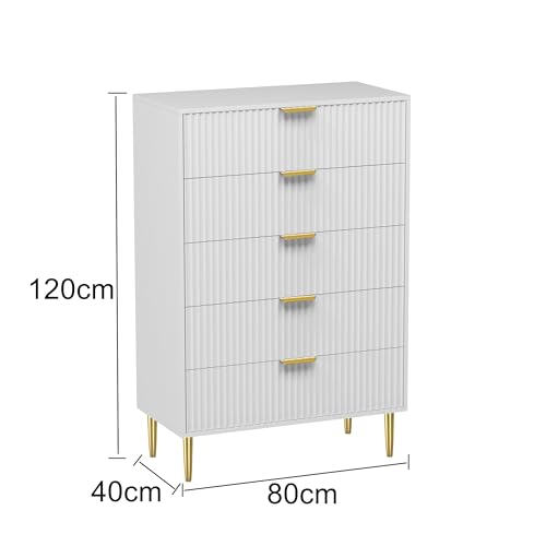 HYGRAD BUILT TO SURVIVE Free Standing White Wooden Chic Fluted Kitchen Bed Living room Chest of 5 Drawers Dresser Console Table