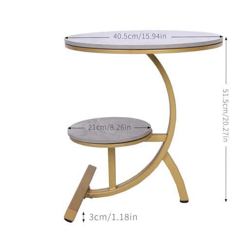 HYGRAD BUILT TO SURVIVE 2 Tier C Shaped Round Sintered Stone/Metal End Coffee Sofa Side Centre Table (Grey/Gold)