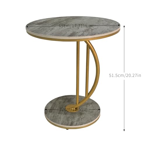 HYGRAD BUILT TO SURVIVE C Shaped Half Moon Round Sintered Stone Slab/Metal End Coffee Sofa Bed Side Centre Table With Metal Legs (Grey/Gold)