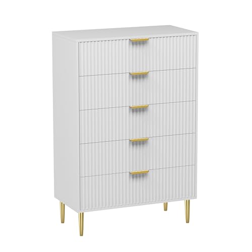 HYGRAD BUILT TO SURVIVE Free Standing White Wooden Chic Fluted Kitchen Bed Living room Chest of 5 Drawers Dresser Console Table