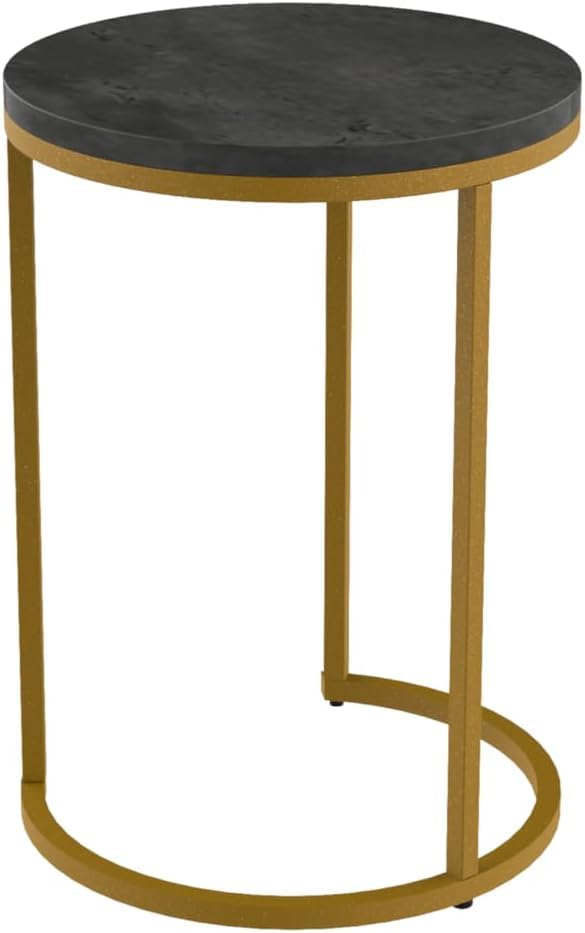HYGRAD BUILT TO SURVIVE Set of 2 Marble/Metal Round Oval Nesting Side End Coffee Table White/Gold, White/Black, Black/Black & Black/Gold For Home Living Bed Room (Black/Gold)