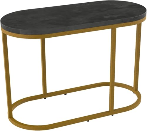 HYGRAD BUILT TO SURVIVE Set of 2 Marble/Metal Round Oval Nesting Side End Coffee Table White/Gold, White/Black, Black/Black & Black/Gold For Home Living Bed Room (Black/Gold)