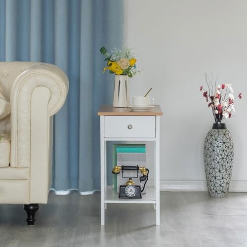 HYGRAD BUILT TO SURVIVE ยฎCompact Size L30xW53xH58cm White Bedside Table - Side Table Living Room with Drawer and Storage Shelf- Slim End Table for Modern Home Dรฉcor