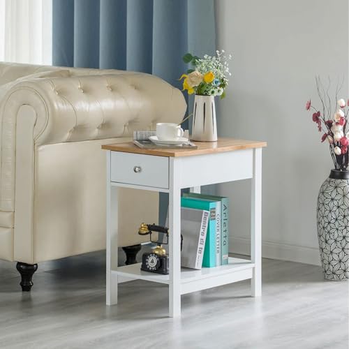 HYGRAD BUILT TO SURVIVE ยฎCompact Size L30xW53xH58cm White Bedside Table - Side Table Living Room with Drawer and Storage Shelf- Slim End Table for Modern Home Dรฉcor