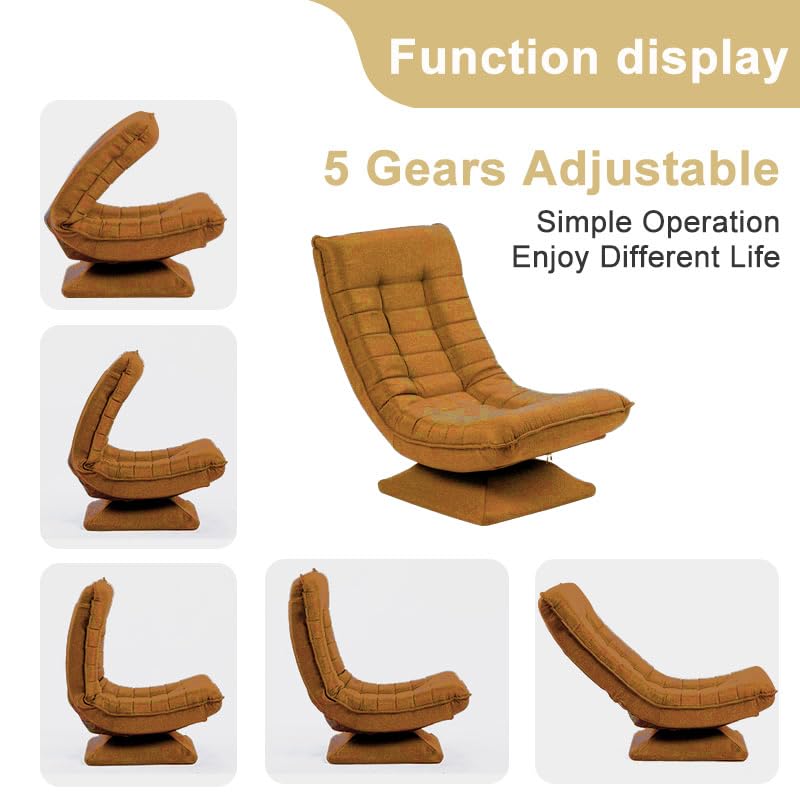 HYGRAD BUILT TO SURVIVE Swivel Armchair Chair, 5-Fold Adjustable Lazy High Lounge, Folding Swing Chair 360-Degree Rotatable With Adjustable Backrest, For Home & Living Room (Brown)