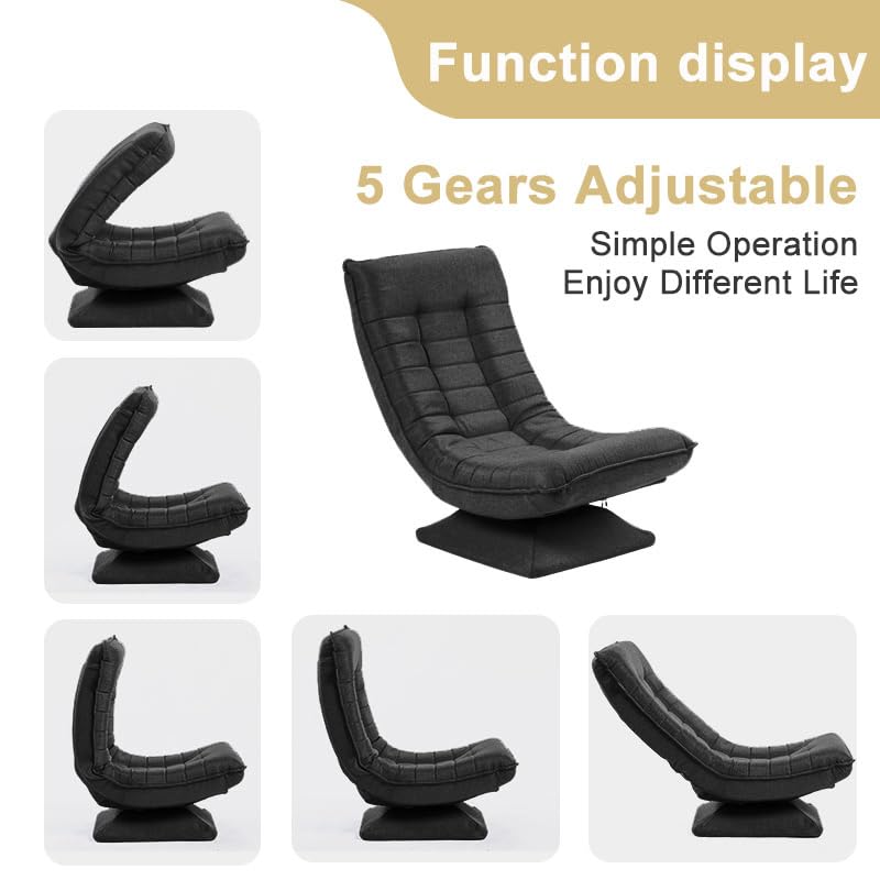 HYGRAD BUILT TO SURVIVE Swivel Armchair Chair, 5-Fold Adjustable Lazy High Lounge, Folding Swing Chair 360-Degree Rotatable With Adjustable Backrest, For Home & Living Room (Grey)
