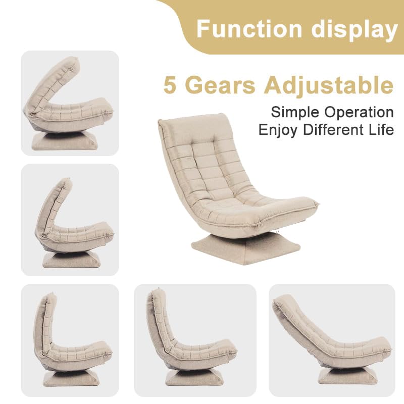 HYGRAD BUILT TO SURVIVE Swivel Armchair Chair, 5-Fold Adjustable Lazy High Lounge, Folding Swing Chair 360-Degree Rotatable With Adjustable Backrest, For Home & Living Room (Cream)
