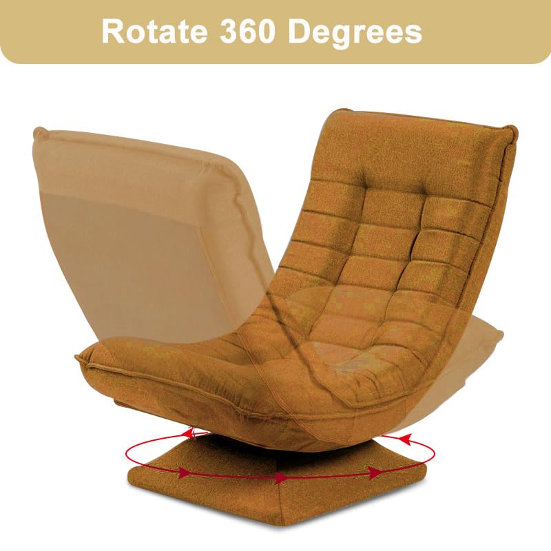HYGRAD BUILT TO SURVIVE Swivel Armchair Chair, 5-Fold Adjustable Lazy High Lounge, Folding Swing Chair 360-Degree Rotatable With Adjustable Backrest, For Home & Living Room (Brown)