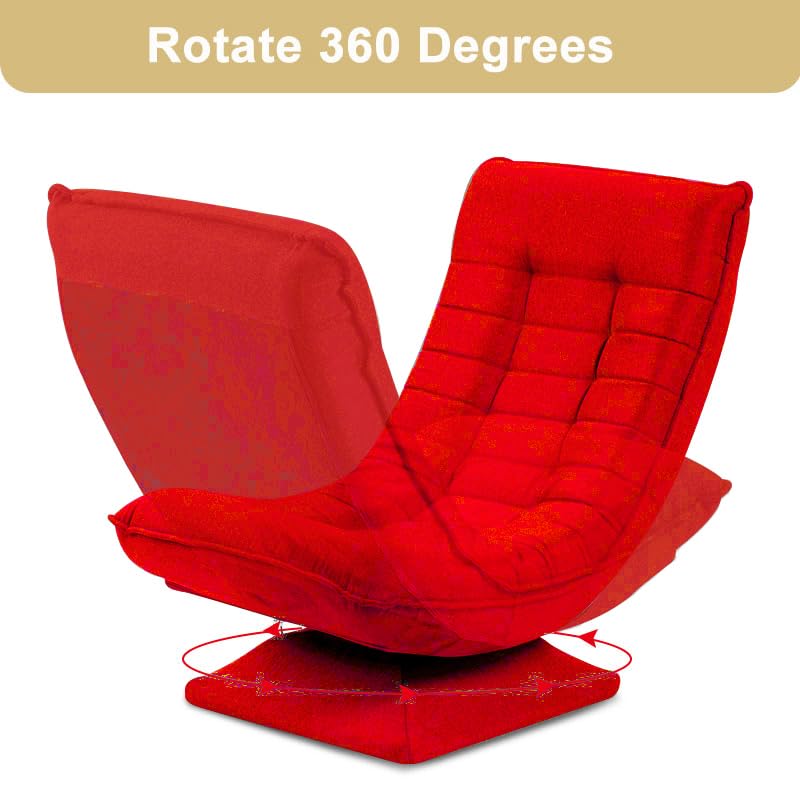 HYGRAD BUILT TO SURVIVE Swivel Armchair Chair, 5-Fold Adjustable Lazy High Lounge, Folding Swing Chair 360-Degree Rotatable With Adjustable Backrest, For Home & Living Room (Red)
