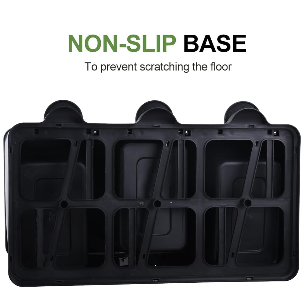 HYGRAD BUILT TO SURVIVE 3 Compartment Portable Floor Standing Metal/Plastic Pedal Recycle Trash Waste Bin Can In 45L 60L & 3 Colours With Stickers & Bin Liners (Black, 45L)