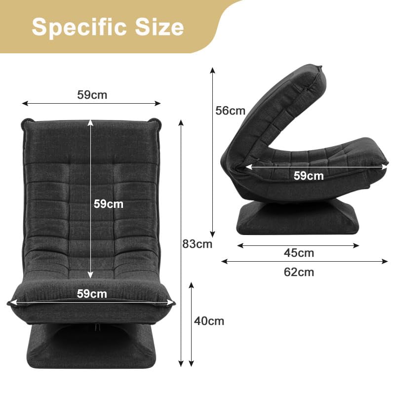 HYGRAD BUILT TO SURVIVE Swivel Armchair Chair, 5-Fold Adjustable Lazy High Lounge, Folding Swing Chair 360-Degree Rotatable With Adjustable Backrest, For Home & Living Room (Grey)