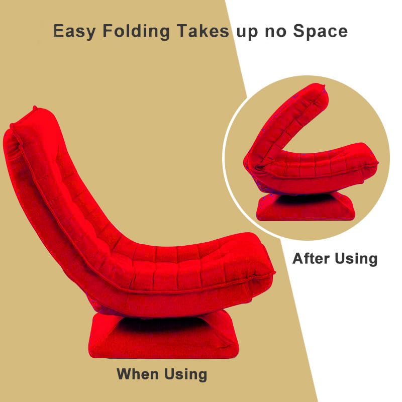 HYGRAD BUILT TO SURVIVE Swivel Armchair Chair, 5-Fold Adjustable Lazy High Lounge, Folding Swing Chair 360-Degree Rotatable With Adjustable Backrest, For Home & Living Room (Red)