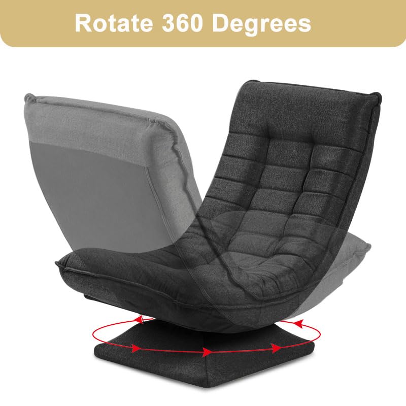 HYGRAD BUILT TO SURVIVE Swivel Armchair Chair, 5-Fold Adjustable Lazy High Lounge, Folding Swing Chair 360-Degree Rotatable With Adjustable Backrest, For Home & Living Room (Grey)