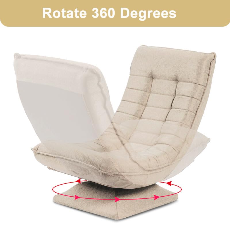 HYGRAD BUILT TO SURVIVE Swivel Armchair Chair, 5-Fold Adjustable Lazy High Lounge, Folding Swing Chair 360-Degree Rotatable With Adjustable Backrest, For Home & Living Room (Cream)