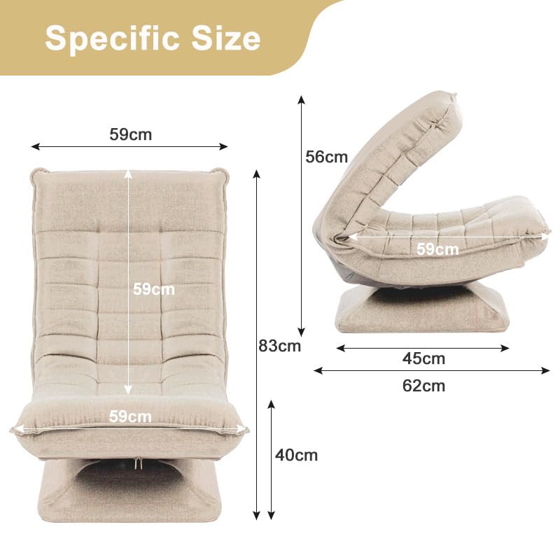 HYGRAD BUILT TO SURVIVE Swivel Armchair Chair, 5-Fold Adjustable Lazy High Lounge, Folding Swing Chair 360-Degree Rotatable With Adjustable Backrest, For Home & Living Room (Cream)