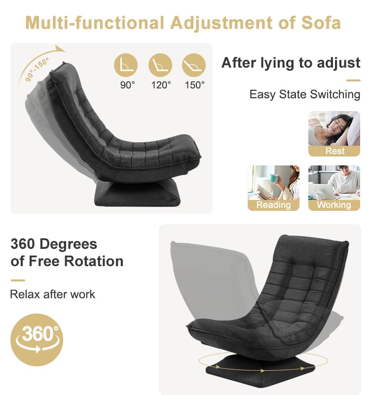 HYGRAD BUILT TO SURVIVE Swivel Armchair Chair, 5-Fold Adjustable Lazy High Lounge, Folding Swing Chair 360-Degree Rotatable With Adjustable Backrest, For Home & Living Room (Grey)