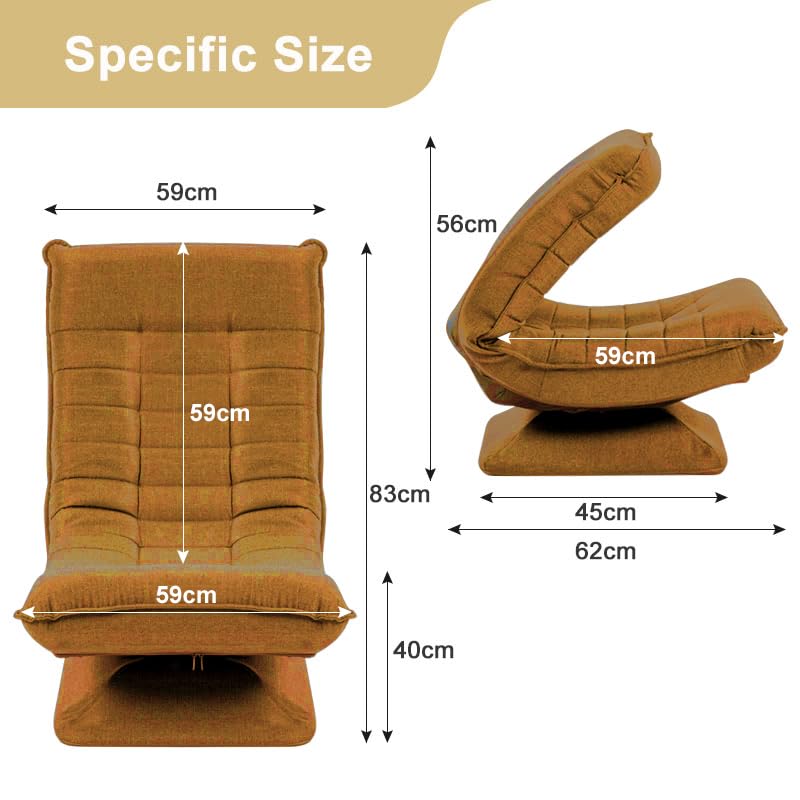HYGRAD BUILT TO SURVIVE Swivel Armchair Chair, 5-Fold Adjustable Lazy High Lounge, Folding Swing Chair 360-Degree Rotatable With Adjustable Backrest, For Home & Living Room (Brown)