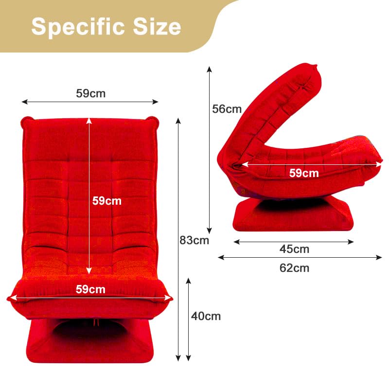 HYGRAD BUILT TO SURVIVE Swivel Armchair Chair, 5-Fold Adjustable Lazy High Lounge, Folding Swing Chair 360-Degree Rotatable With Adjustable Backrest, For Home & Living Room (Red)