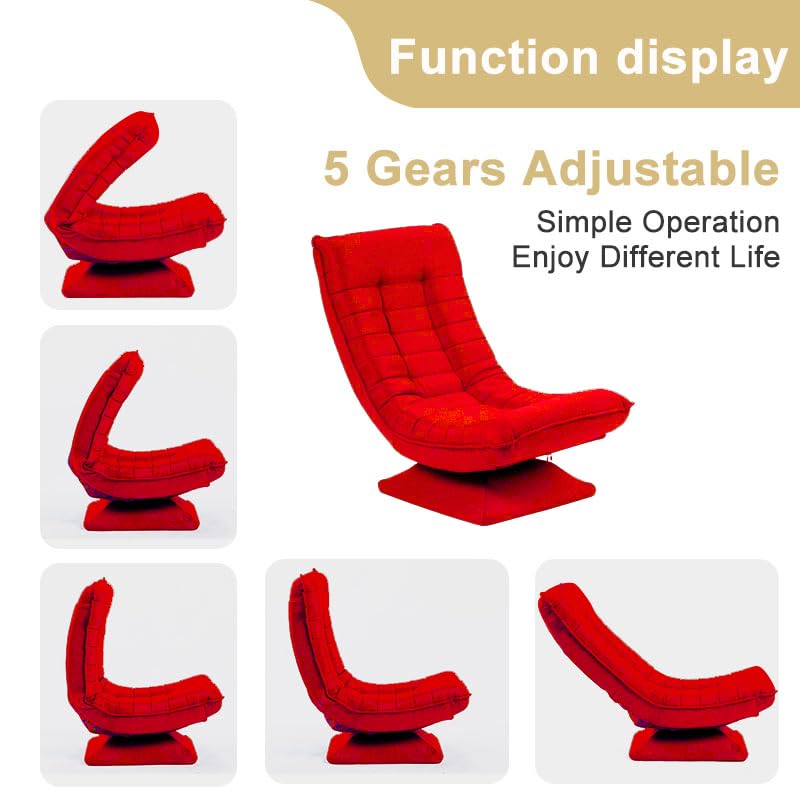 HYGRAD BUILT TO SURVIVE Swivel Armchair Chair, 5-Fold Adjustable Lazy High Lounge, Folding Swing Chair 360-Degree Rotatable With Adjustable Backrest, For Home & Living Room (Red)