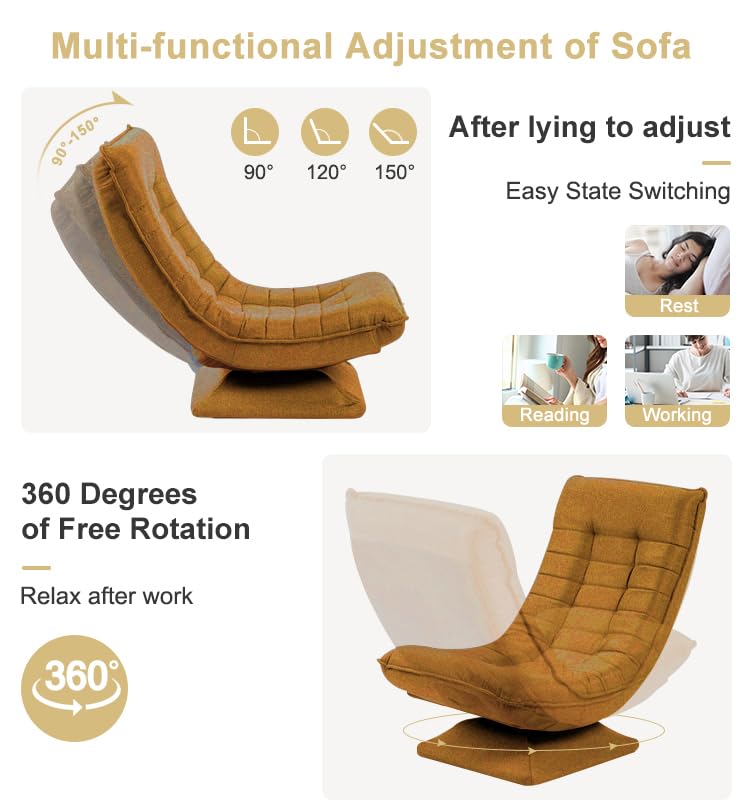 HYGRAD BUILT TO SURVIVE Swivel Armchair Chair, 5-Fold Adjustable Lazy High Lounge, Folding Swing Chair 360-Degree Rotatable With Adjustable Backrest, For Home & Living Room (Brown)