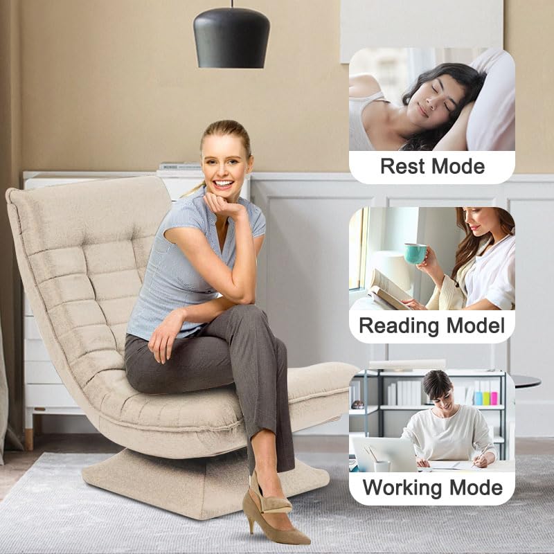HYGRAD BUILT TO SURVIVE Swivel Armchair Chair, 5-Fold Adjustable Lazy High Lounge, Folding Swing Chair 360-Degree Rotatable With Adjustable Backrest, For Home & Living Room (Cream)