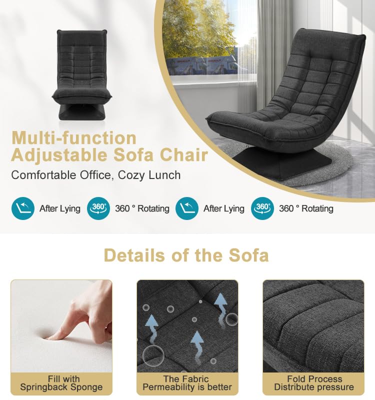 HYGRAD BUILT TO SURVIVE Swivel Armchair Chair, 5-Fold Adjustable Lazy High Lounge, Folding Swing Chair 360-Degree Rotatable With Adjustable Backrest, For Home & Living Room (Grey)