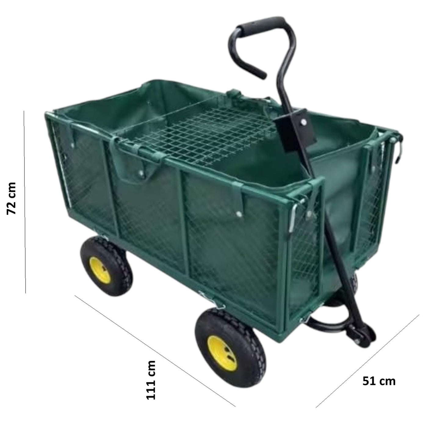 Heavy Duty Steel Garden Trolley On Wheels -Trailer 550kg Capacity, Large Folding Utility Wagon 180ยฐ Rotatable Handle, Removable Sides With Cart Liner For Camping, Beach Cart
