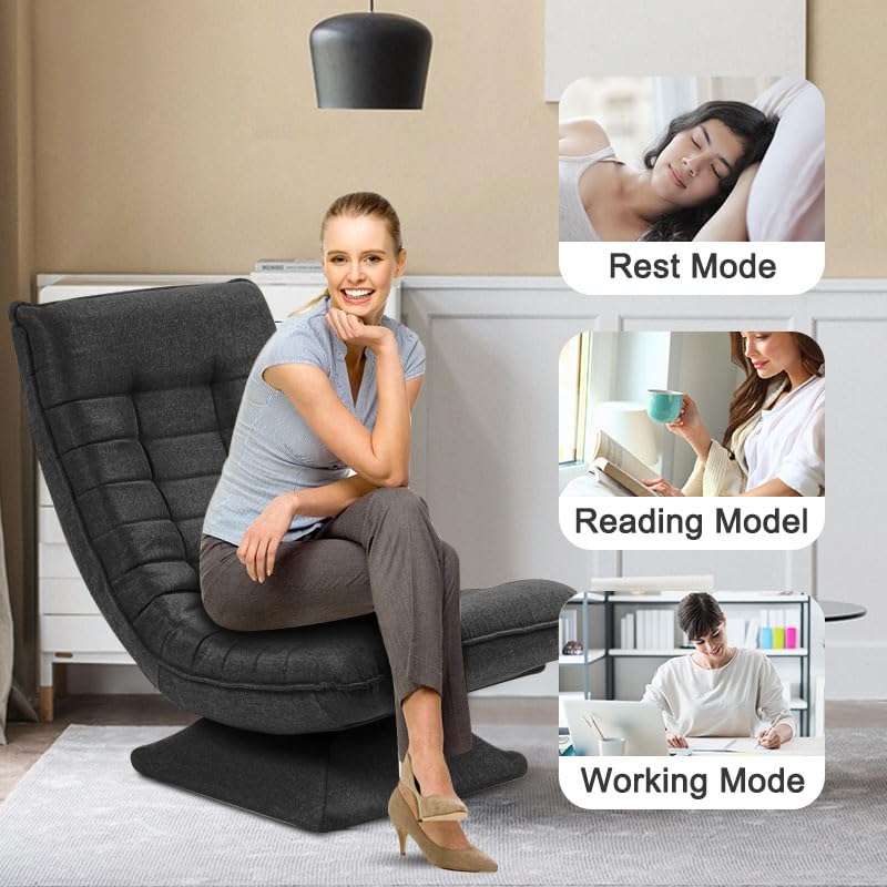 HYGRAD BUILT TO SURVIVE Swivel Armchair Chair, 5-Fold Adjustable Lazy High Lounge, Folding Swing Chair 360-Degree Rotatable With Adjustable Backrest, For Home & Living Room (Grey)