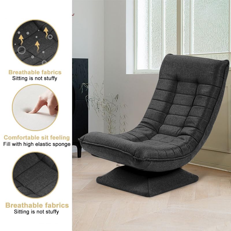 HYGRAD BUILT TO SURVIVE Swivel Armchair Chair, 5-Fold Adjustable Lazy High Lounge, Folding Swing Chair 360-Degree Rotatable With Adjustable Backrest, For Home & Living Room (Grey)