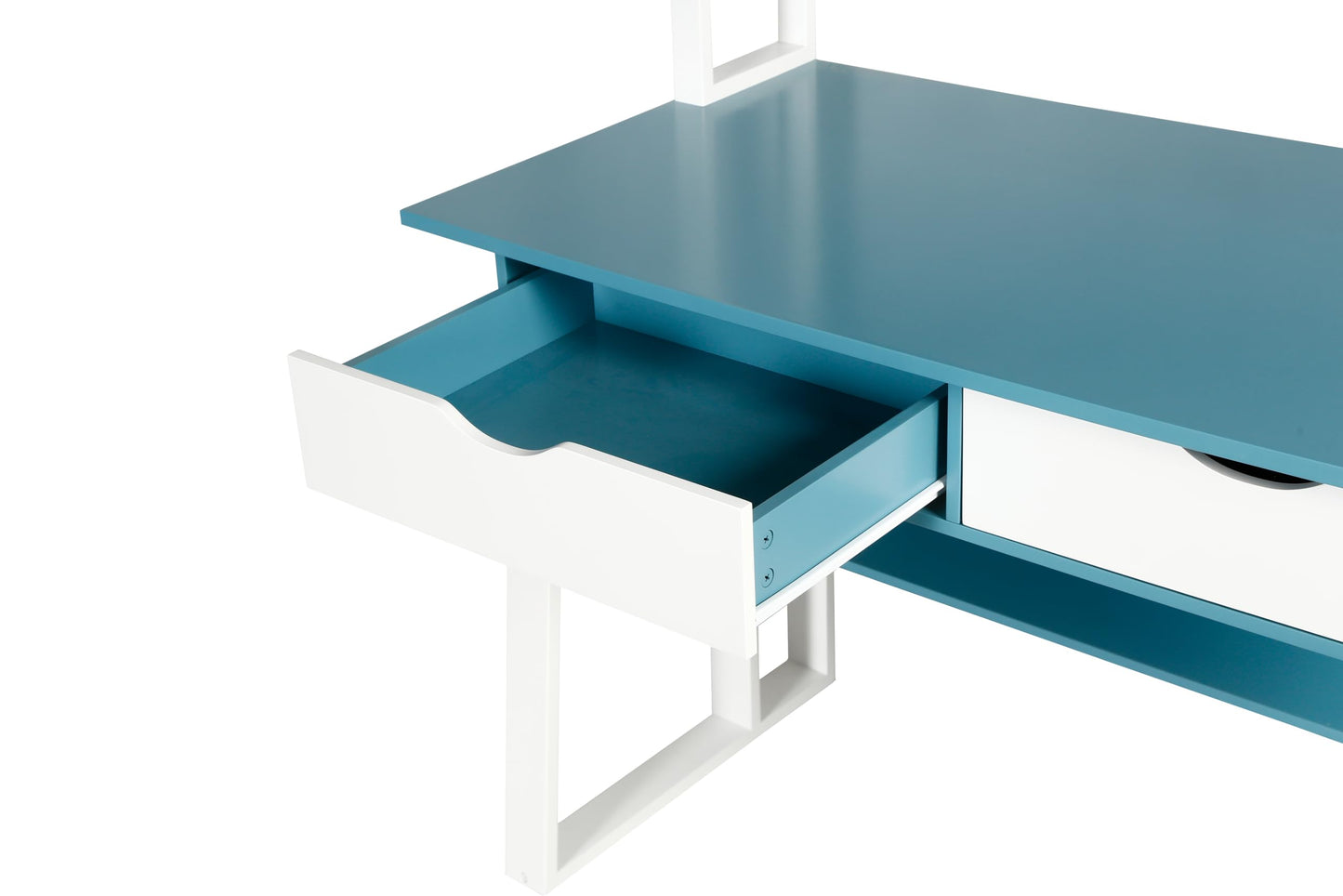 HYGRAD BUILT TO SURVIVE Wooden Pink/White Free Standing Study Table Desk With Shelves & Drawers For Kids Children Girls Home (Blue/White)