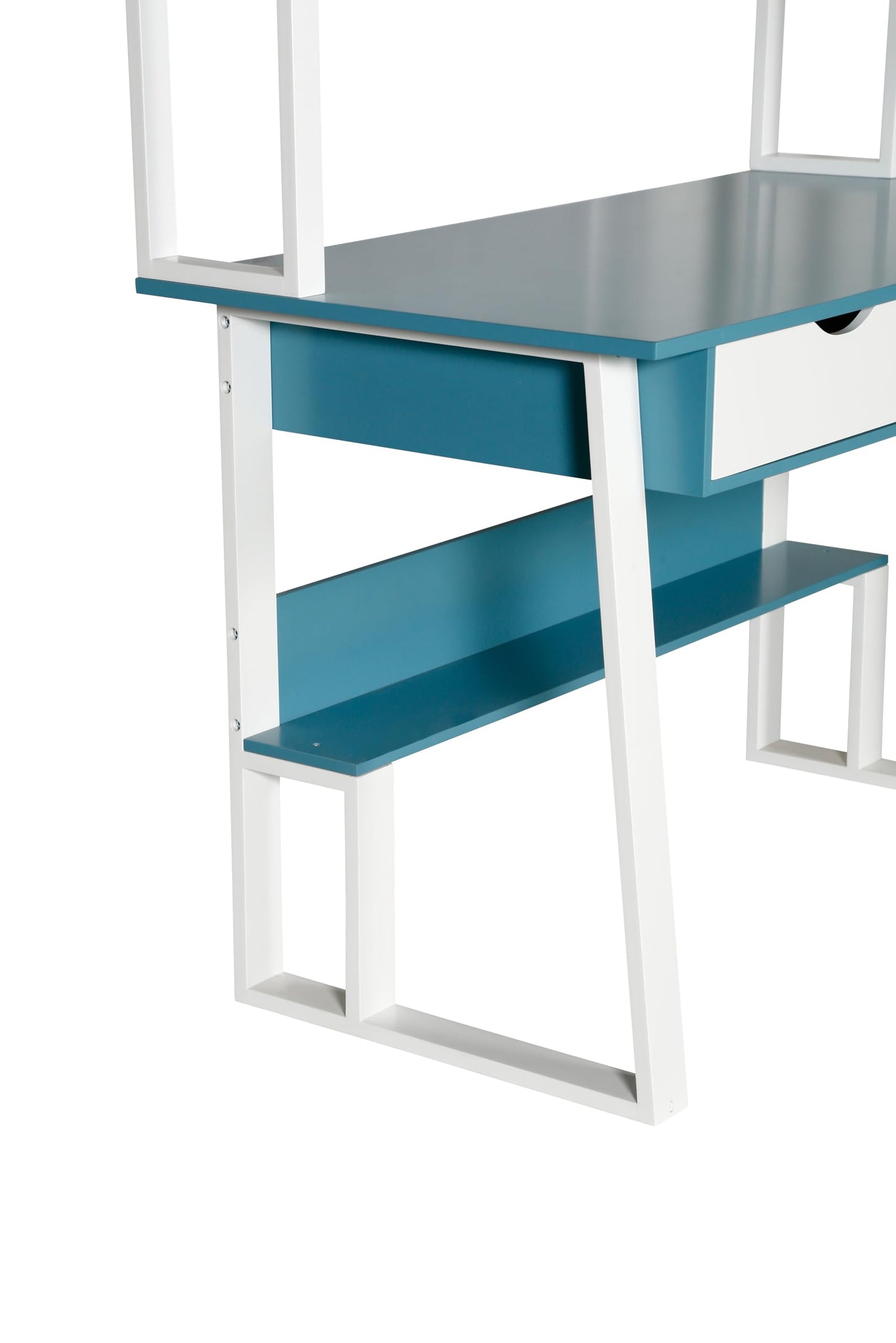 HYGRAD BUILT TO SURVIVE Wooden Pink/White Free Standing Study Table Desk With Shelves & Drawers For Kids Children Girls Home (Blue/White)