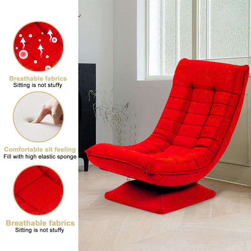 HYGRAD BUILT TO SURVIVE Swivel Armchair Chair, 5-Fold Adjustable Lazy High Lounge, Folding Swing Chair 360-Degree Rotatable With Adjustable Backrest, For Home & Living Room (Red)