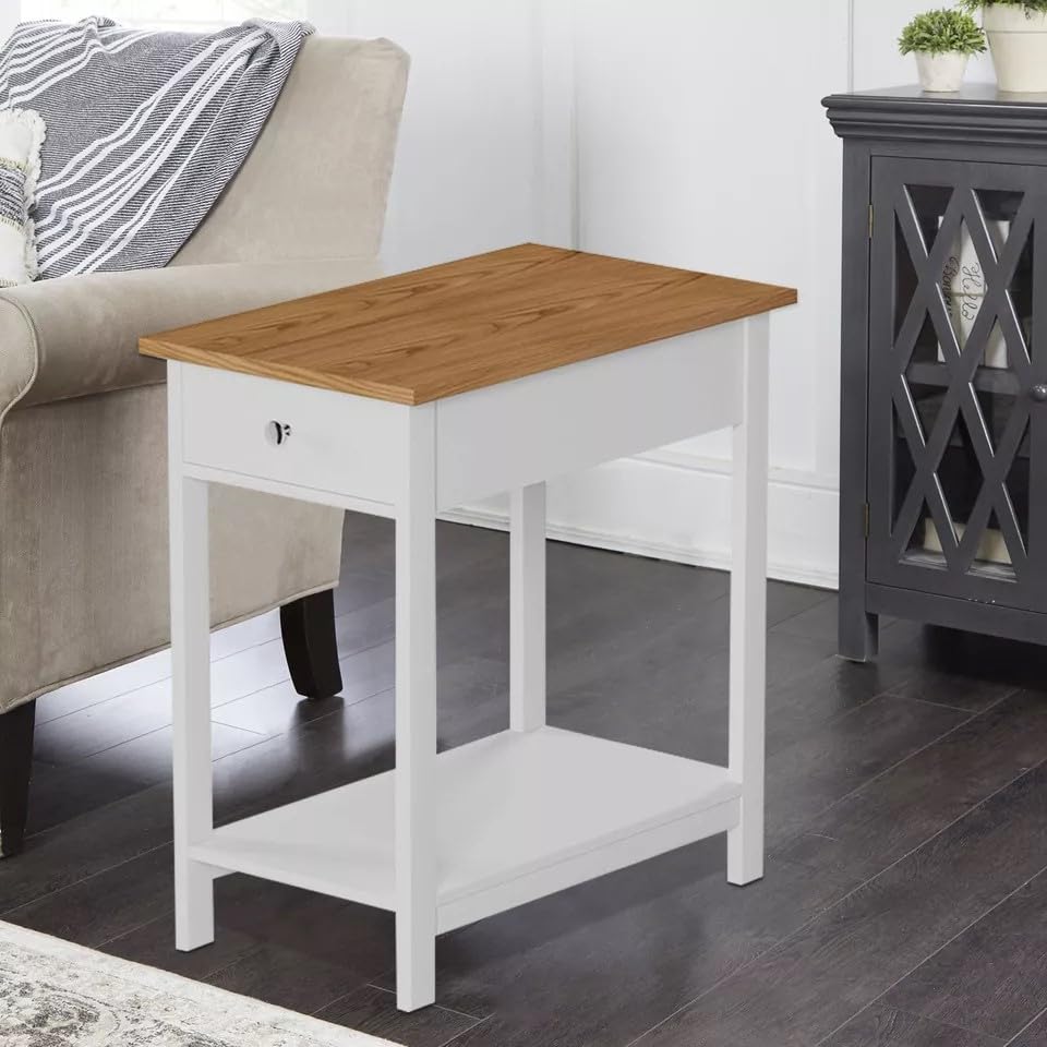HYGRAD BUILT TO SURVIVE ยฎCompact Size L30xW53xH58cm White Bedside Table - Side Table Living Room with Drawer and Storage Shelf- Slim End Table for Modern Home Dรฉcor