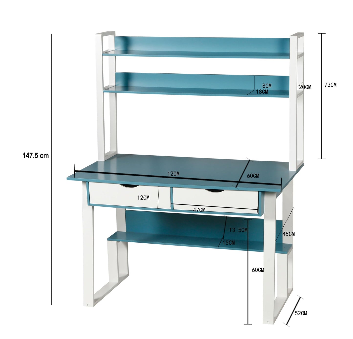 HYGRAD BUILT TO SURVIVE Wooden Pink/White Free Standing Study Table Desk With Shelves & Drawers For Kids Children Girls Home (Blue/White)