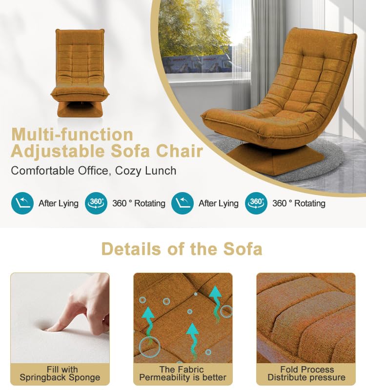 HYGRAD BUILT TO SURVIVE Swivel Armchair Chair, 5-Fold Adjustable Lazy High Lounge, Folding Swing Chair 360-Degree Rotatable With Adjustable Backrest, For Home & Living Room (Brown)