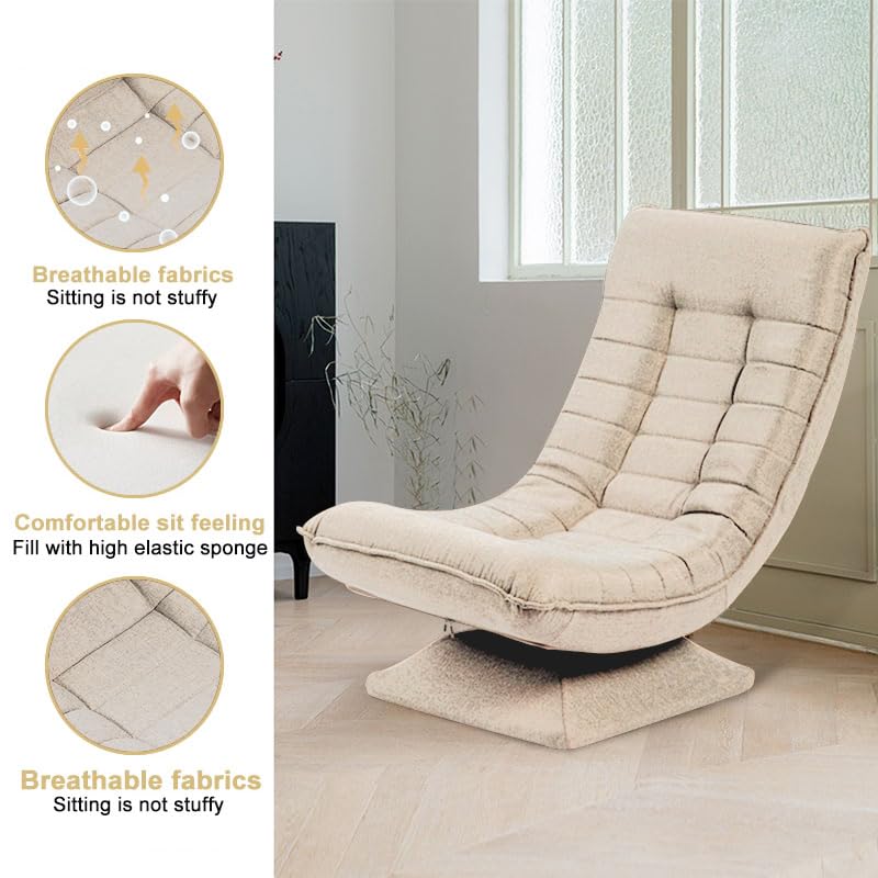 HYGRAD BUILT TO SURVIVE Swivel Armchair Chair, 5-Fold Adjustable Lazy High Lounge, Folding Swing Chair 360-Degree Rotatable With Adjustable Backrest, For Home & Living Room (Cream)