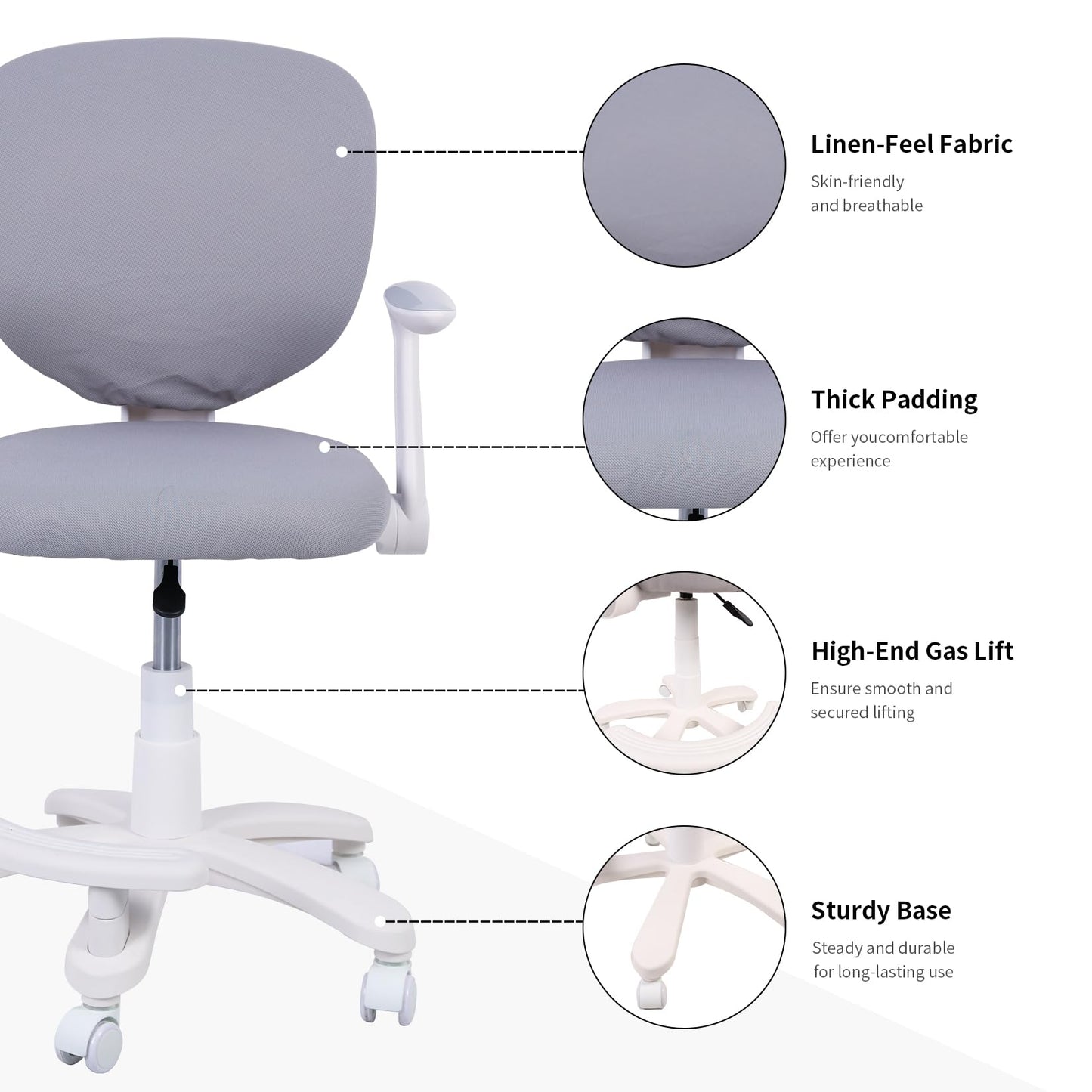 HYGRAD BUILT TO SURVIVE Swivel Chair Ergonomic Rolling Adjustable Kids Children Teens 360 Swivel Revolving Chair With Armrest & Foot Rest In Colours (Grey)