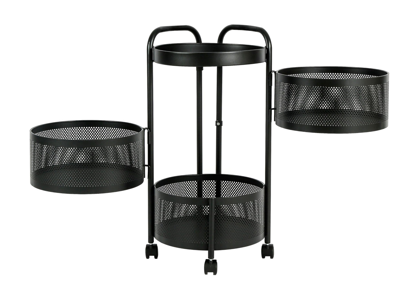 HYGRAD BUILT TO SURVIVE Black Metal Mesh Round Multi-Tier Portable Floor Standing Rotating Kitchen Cart Trolley Organiser Fruit Basket With Wheels (3 Tier)