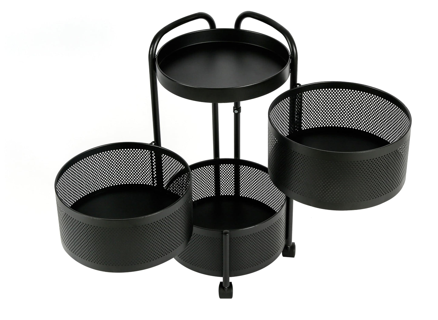 HYGRAD BUILT TO SURVIVE Black Metal Mesh Round Multi-Tier Portable Floor Standing Rotating Kitchen Cart Trolley Organiser Fruit Basket With Wheels (3 Tier)