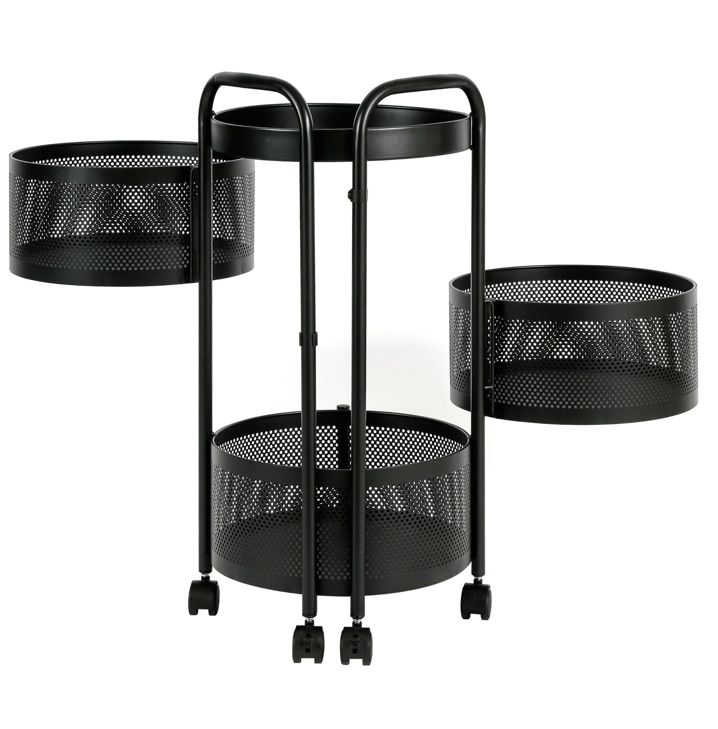 HYGRAD BUILT TO SURVIVE Black Metal Mesh Round Multi-Tier Portable Floor Standing Rotating Kitchen Cart Trolley Organiser Fruit Basket With Wheels (3 Tier)