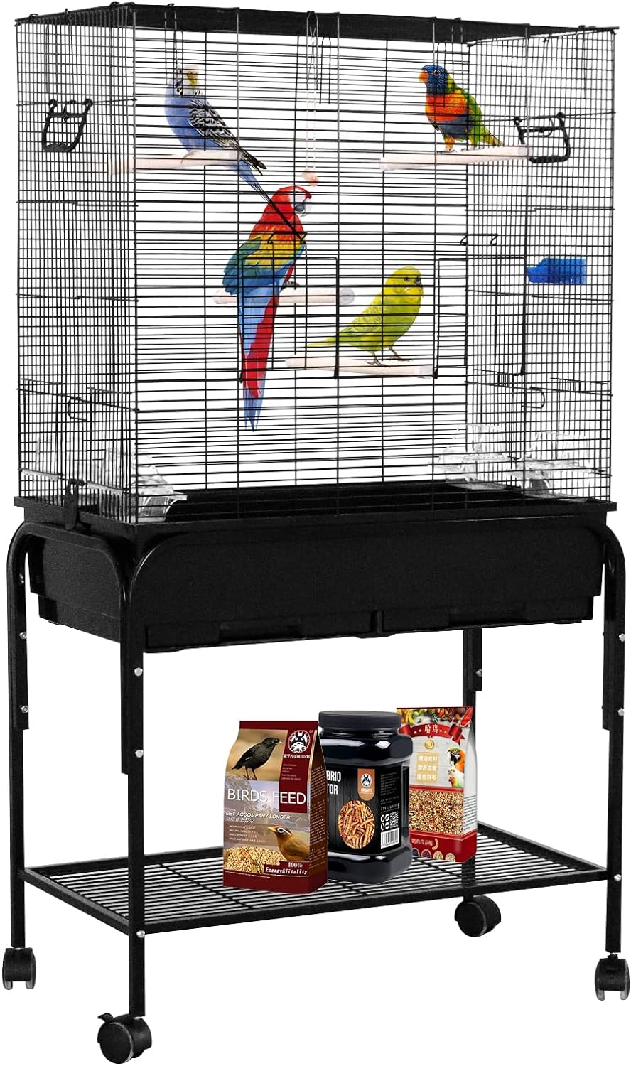 Large Wide Bird Cage Budgie Cage with Stand Storage Parrot Cage Black Iron Flight Cage for Small lovebird Cockatiel Parakeet Conure Finch Budgie Can
