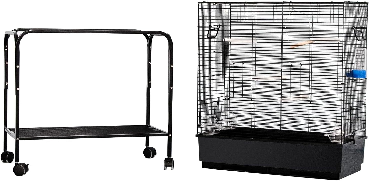 Large Wide Bird Cage Budgie Cage with Stand & Storage Parrot Cage Black Iron Flight Cage for Small lovebird/Cockatiel/Parakeet/Conure/Finch/Budgie/Canary 130cm High with Stand