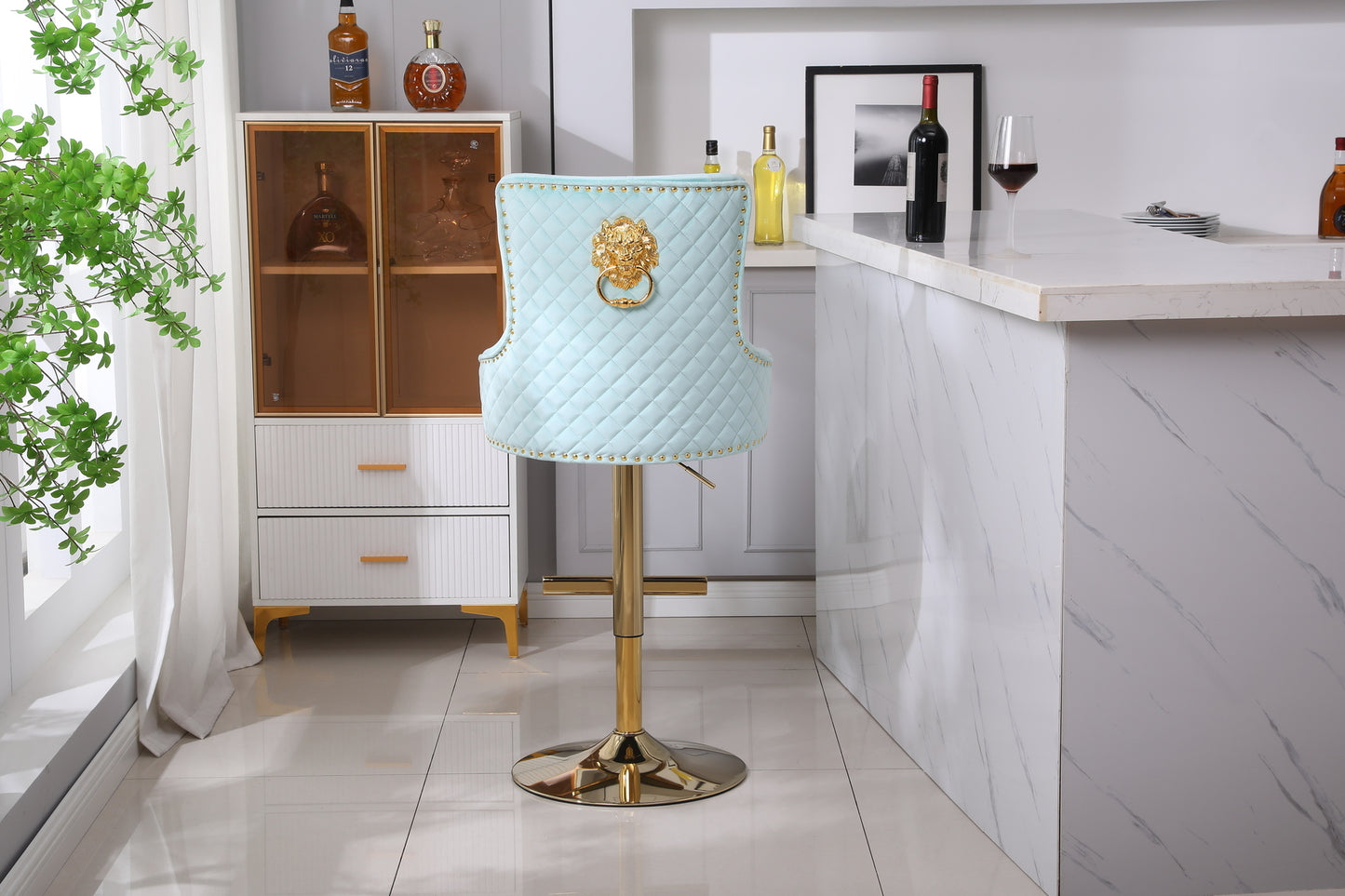 HYGRAD BUILT TO SURVIVE Velvet Upholstery 360 Degree Swivel Breakfast High Bar Home Kitchen Pub Stools Chair Seat With Gas Lift & Metal Base (1, Turquoise)
