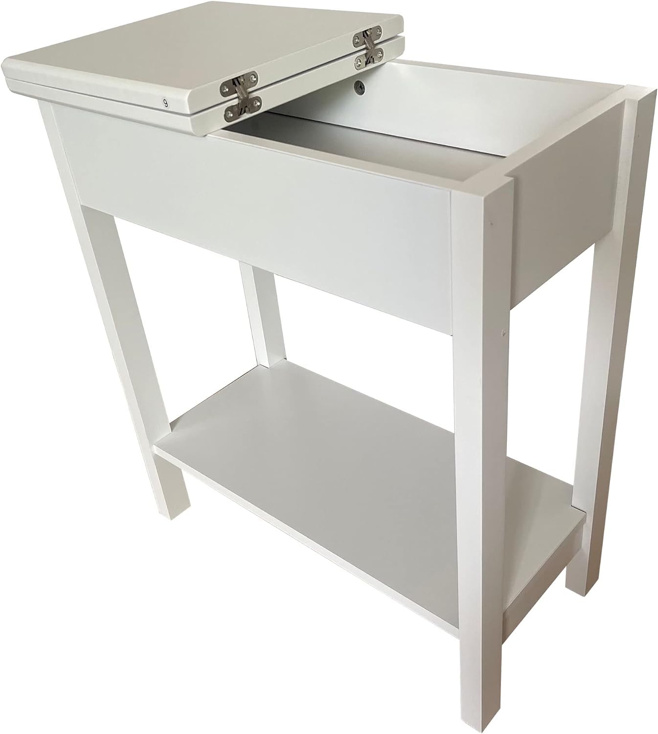 Wooden Narrow Flip Top Sofa Bed Side End Table Night Stand With Storage Shelf White