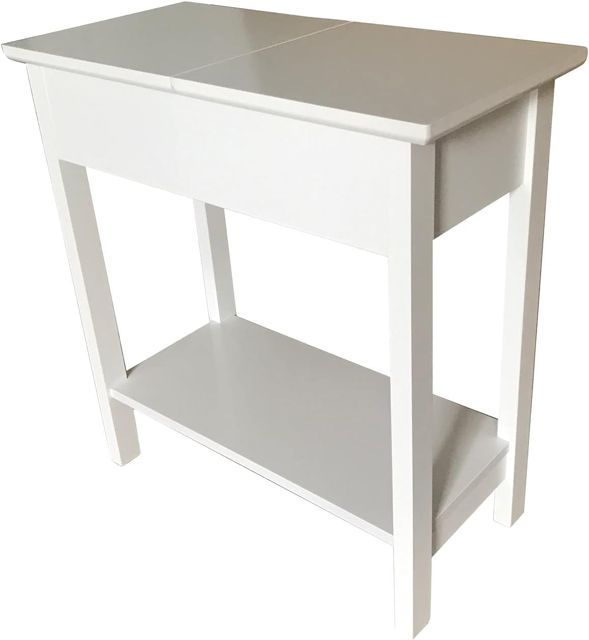 Wooden Narrow Flip Top Sofa Bed Side End Table Night Stand With Storage Shelf White