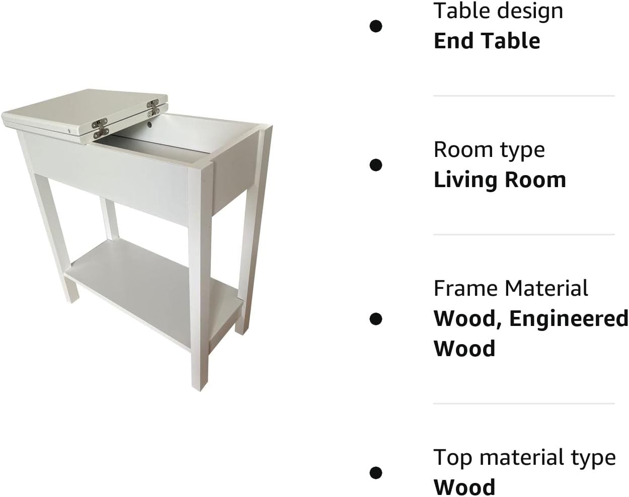 Wooden Narrow Flip Top Sofa Bed Side End Table Night Stand With Storage Shelf White