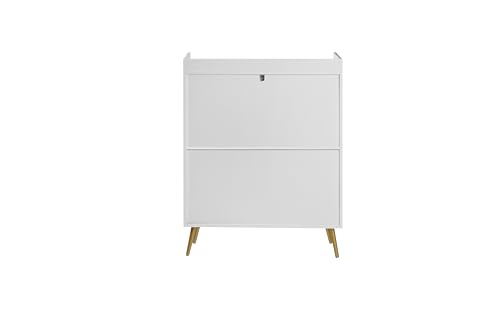HYGRAD BUILT TO SURVIVE Modern Shoe Cabinet with 2 Doors, Open Shelf and Adjustable Shelves, Hallway Shoe Cupboard for 15 Pairs of Shoes, Entryway Storage Unit (White)