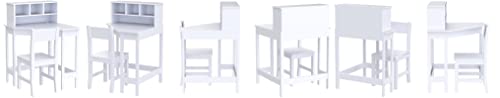 HYGRAD® White Study Table and 1 Chairs for Kids Unisex Xmas, Wooden Study Desk with Chair for Children, Writing Desk with Storage and Hutch Shelves for Home School with Tidy Shelf Organiser